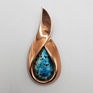 Vintage Matisse Renoir Brooch Sari Copper Blue Green Enamel Modernist MCM Pin